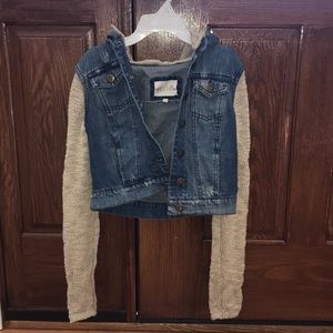 Hooded sweater/denim jacket